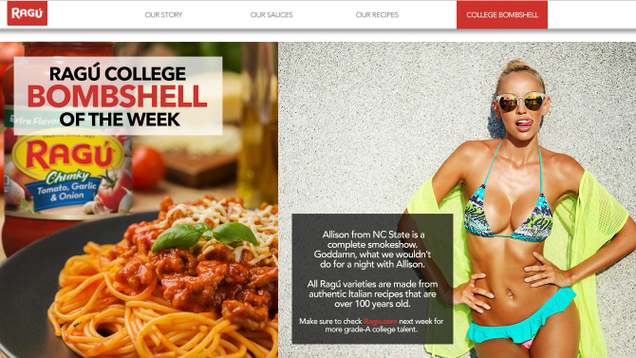 Illustration for article titled Bold Strategy: Ragú Has Started A ‘Ragú College Bombshell Of The Week’ Feature On Its Website